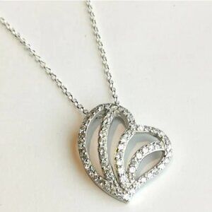 NEW Puffy heart pendant necklace cz sterling silver